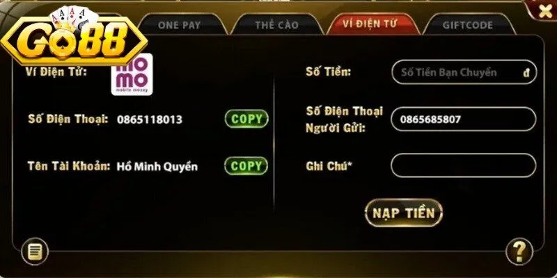 Điều kiện cần thiết để hội viên nạp tiền Go88 thành công 